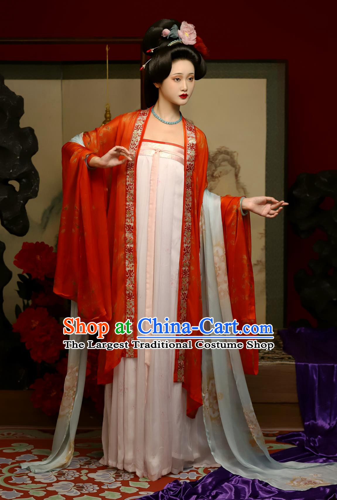 Ancient Palace Empress Clothing Traditional Chinese Hanfu Dress Late Tang Style Silk Wide Sleeve Cloak High Waisted Ruqun Set