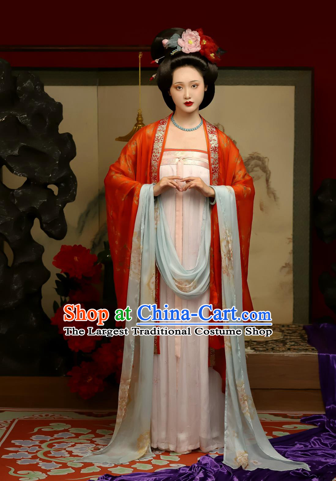 Ancient Palace Empress Clothing Traditional Chinese Hanfu Dress Late Tang Style Silk Wide Sleeve Cloak High Waisted Ruqun Set