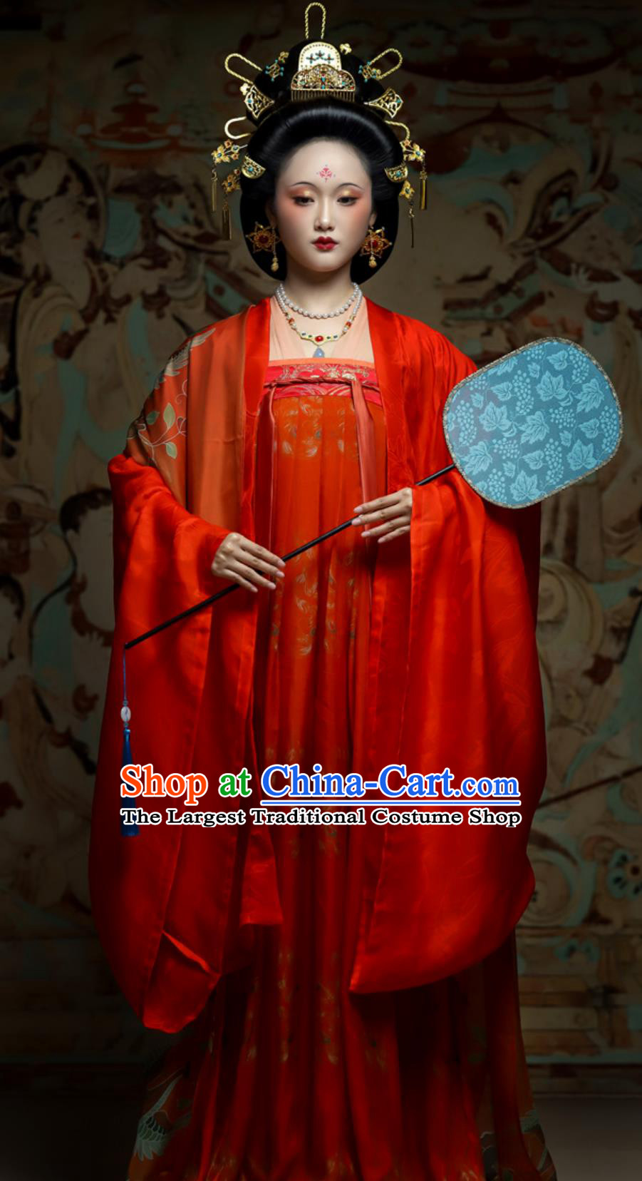 Traditional Chinese Hanfu Tang Dynasty Wedding Red Silk Wide Sleeve Cloak High Waisted Ruqun Complete Set
