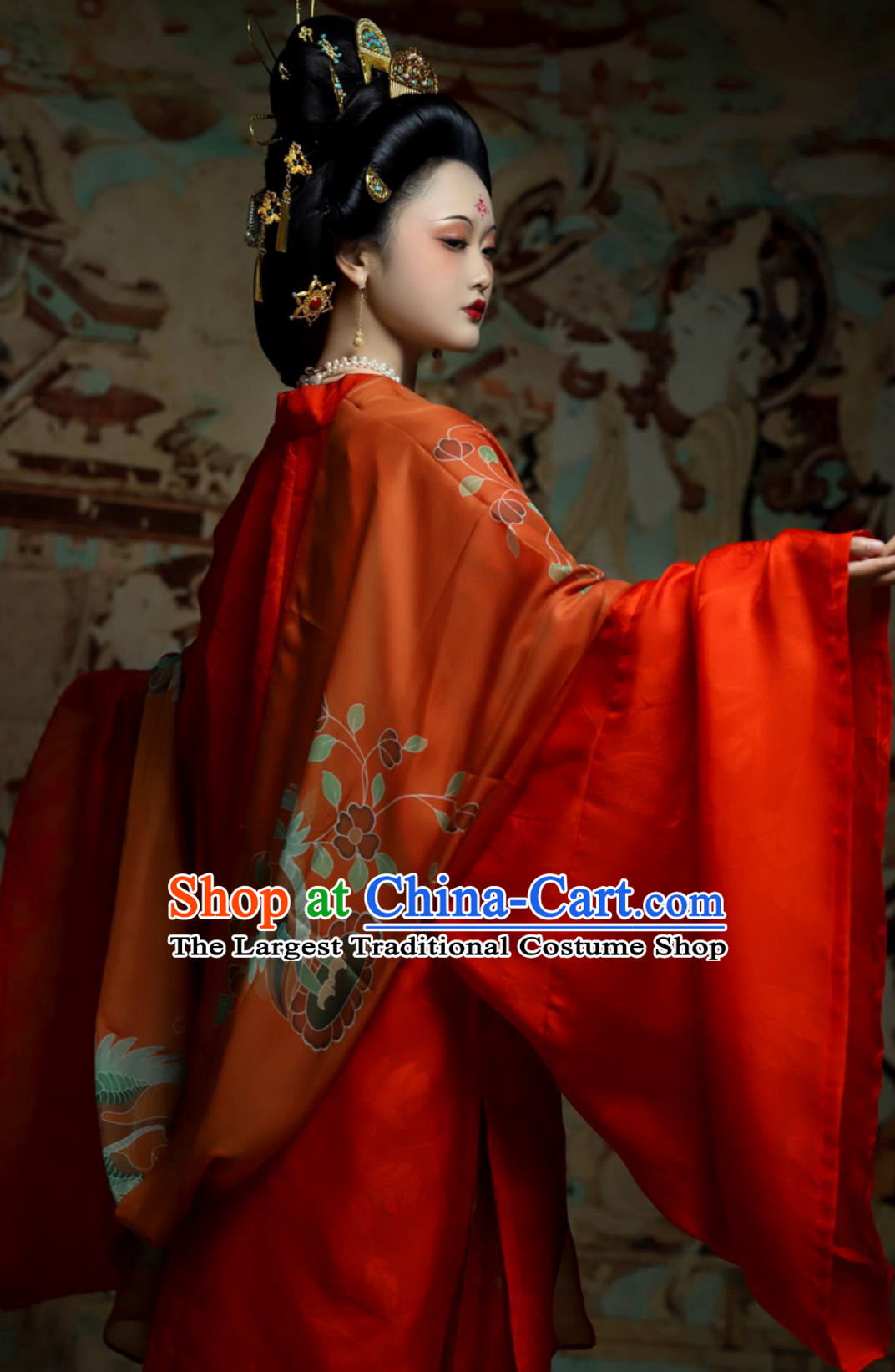 Traditional Chinese Hanfu Tang Dynasty Wedding Red Silk Wide Sleeve Cloak High Waisted Ruqun Complete Set