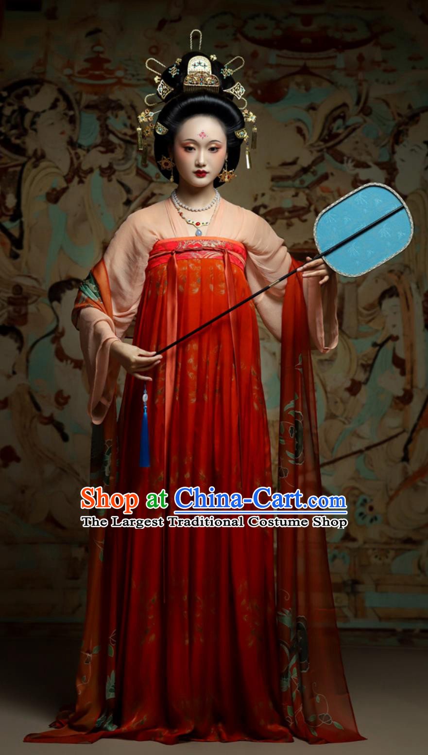 Traditional Chinese Hanfu Tang Dynasty Wedding Red Silk Wide Sleeve Cloak High Waisted Ruqun Complete Set