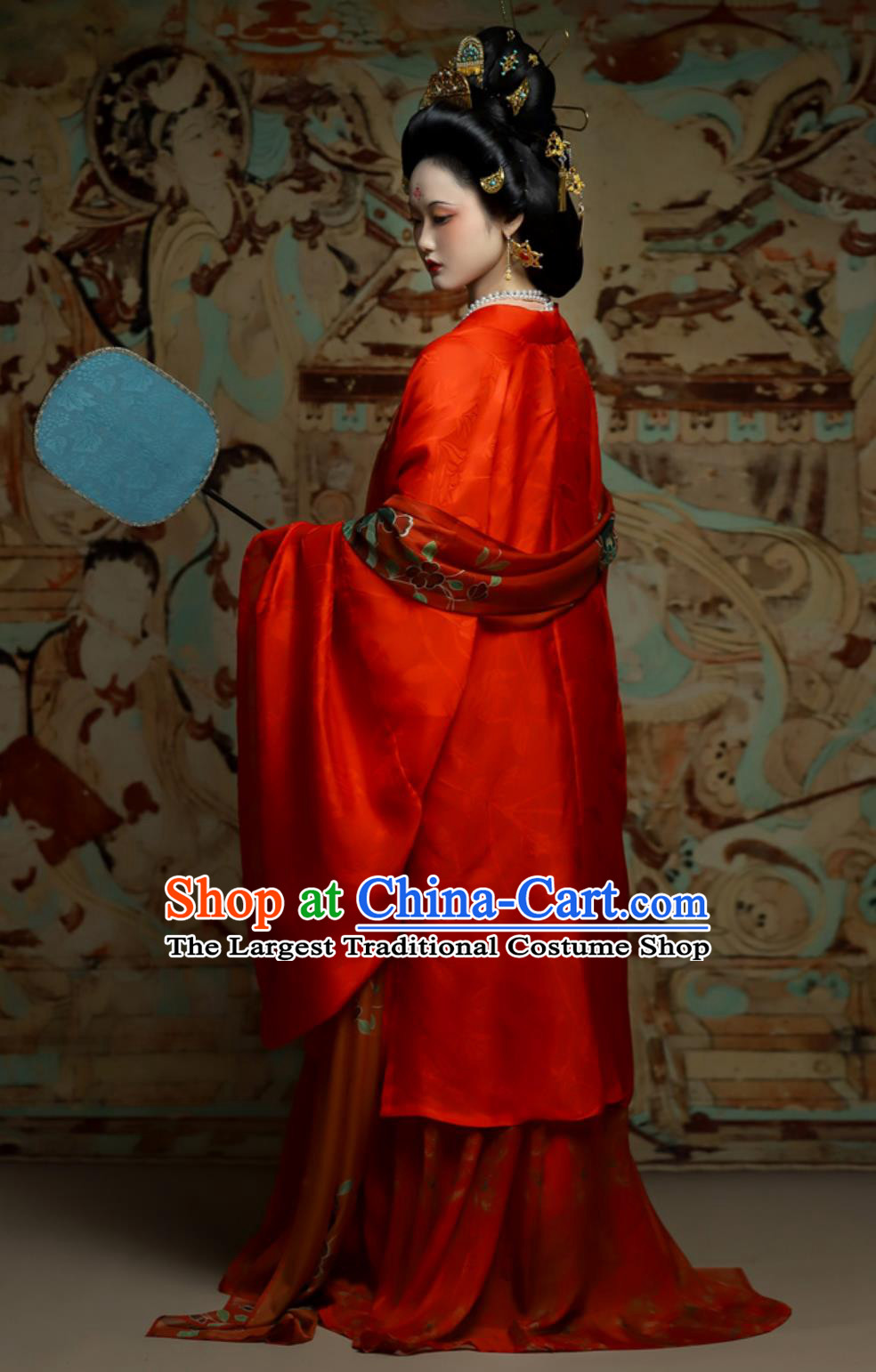 Traditional Chinese Hanfu Tang Dynasty Wedding Red Silk Wide Sleeve Cloak High Waisted Ruqun Complete Set