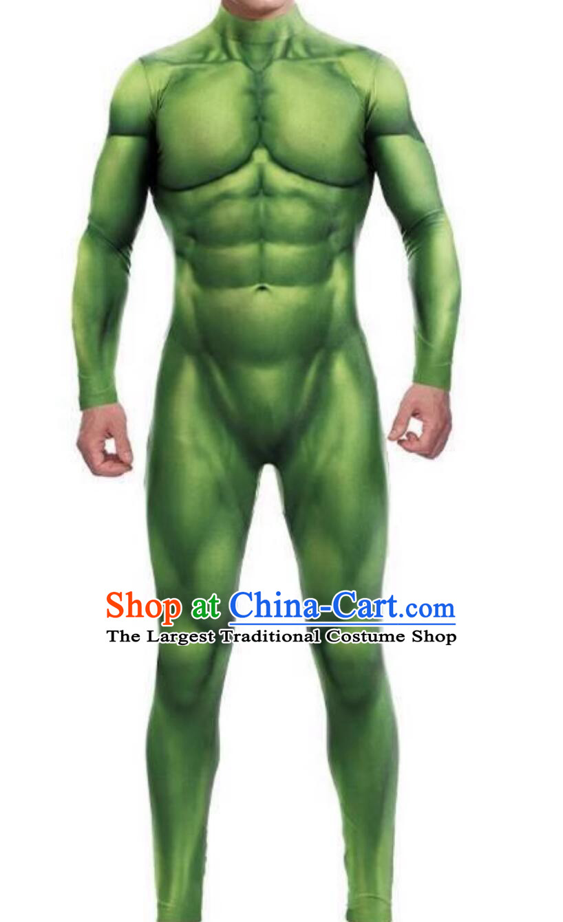 Halloween Party Cosplay Stage Performance Costume Green Muscle Jumpsuit Muscle Man Body Suit