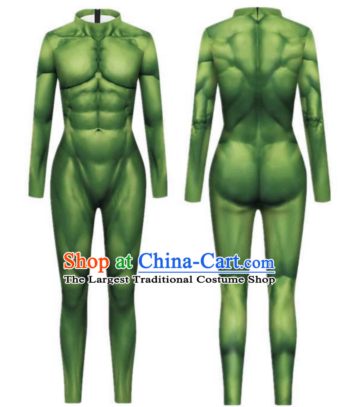 Halloween Party Cosplay Stage Performance Costume Green Muscle Jumpsuit Muscle Man Body Suit