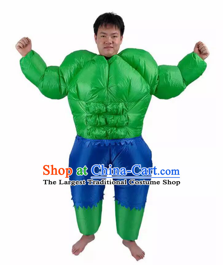 Muscle Man Inflatable Costume Halloween Party Cosplay Stage Performance Clothing Green Muscle Jumpsuit
