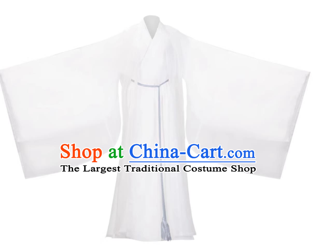 Wei Jin Style Hanfu Female Knight Dress Traditional Chinese White Zhiju Robe Wide Sleeve Gown