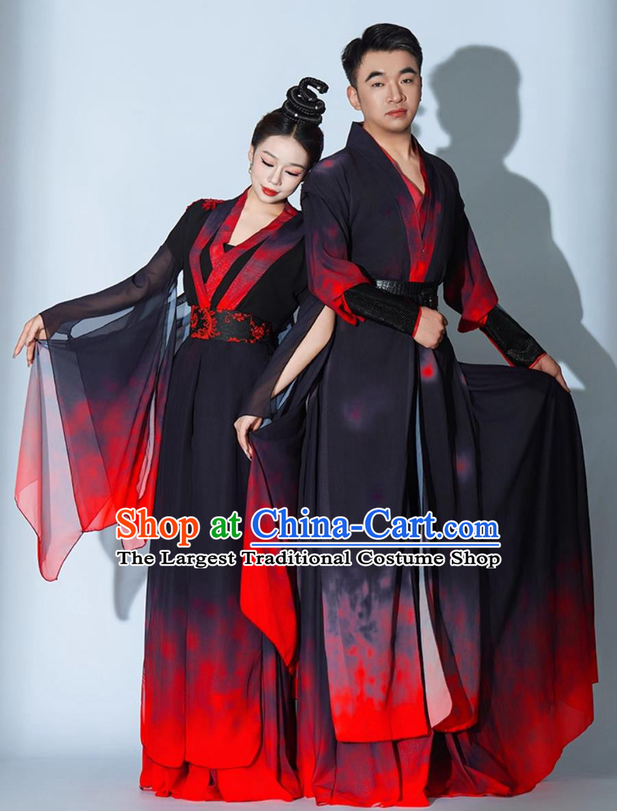 Chinese Dance Performance Costumes Hanfu Performance Attires Classical Dance Clothing Snow Dragon Chant Dresses Set