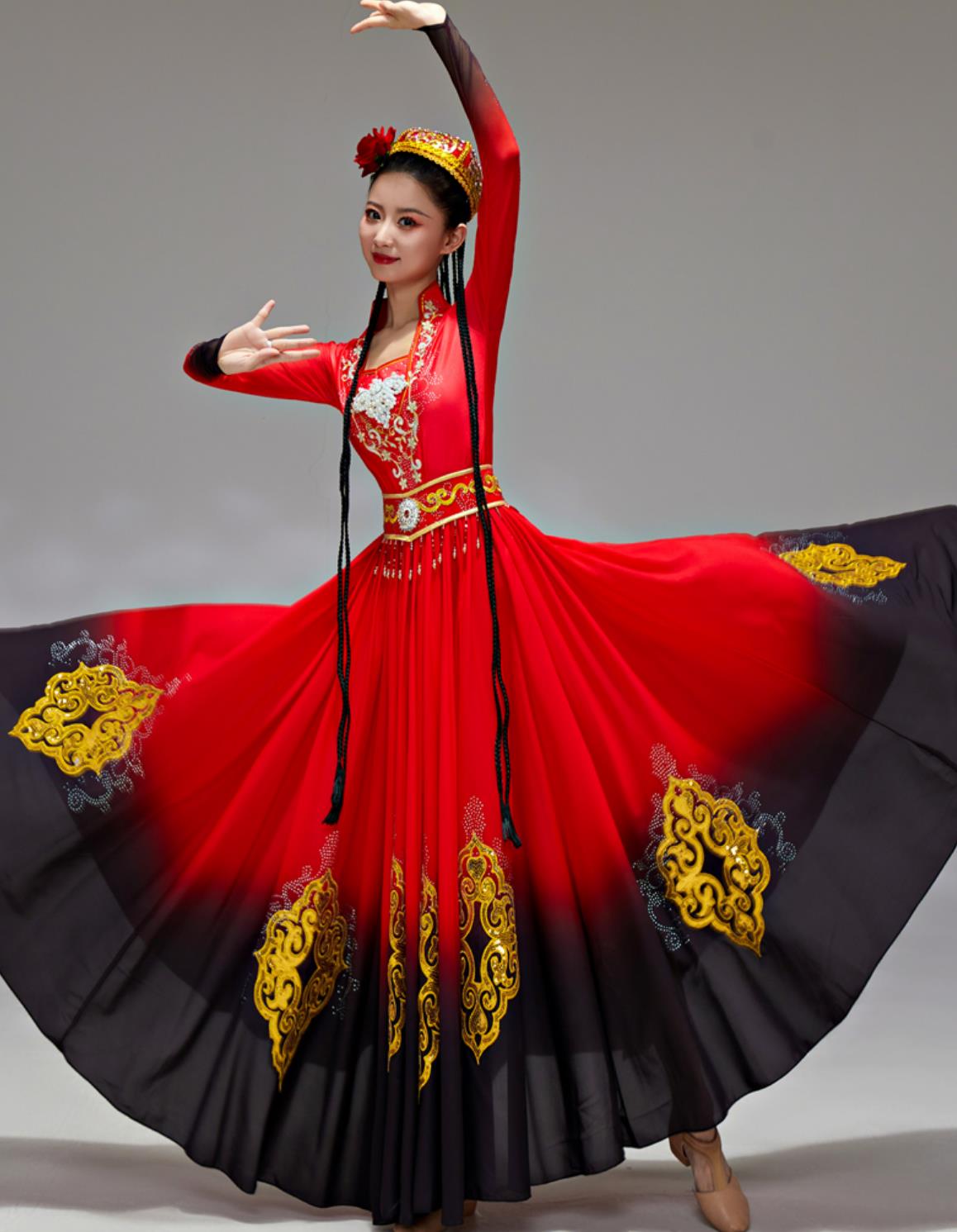 Xinjiang Dance Costume Women Uyghur Dance Performance Outfit Chinese Ethnic Opening Dance Show Dress