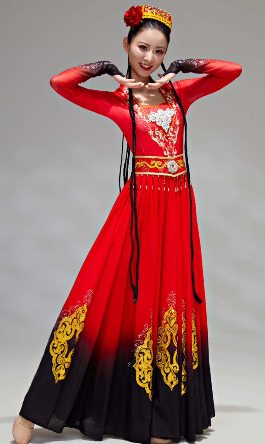 Xinjiang Dance Costume Women Uyghur Dance Performance Outfit Chinese Ethnic Opening Dance Show Dress