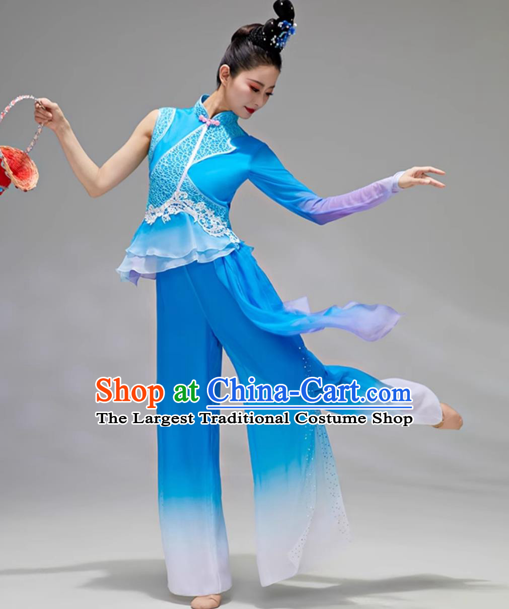 Yangko Dance Costume Lan Shui Jian Yue Yuan Same Style Blue Outfit Chinese Folk Dance Clothing