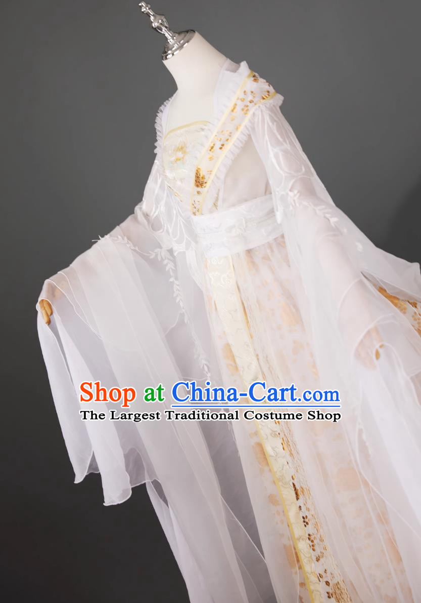 Yellow White Peony Hibiscus Classical Dance Dress Ancient Chinese Fairy Flowing Clothing Traditional Hanfu