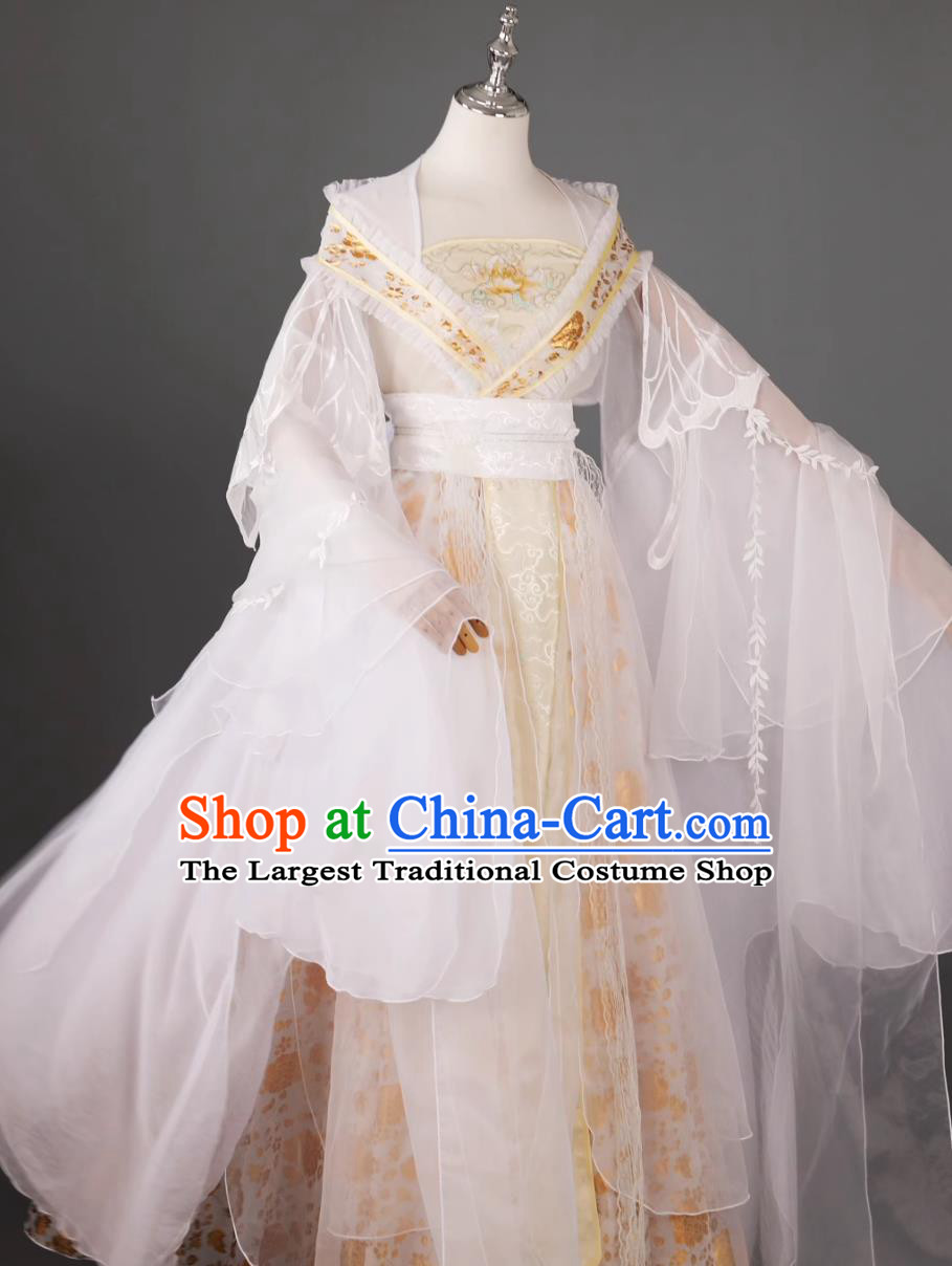 Yellow White Peony Hibiscus Classical Dance Dress Ancient Chinese Fairy Flowing Clothing Traditional Hanfu