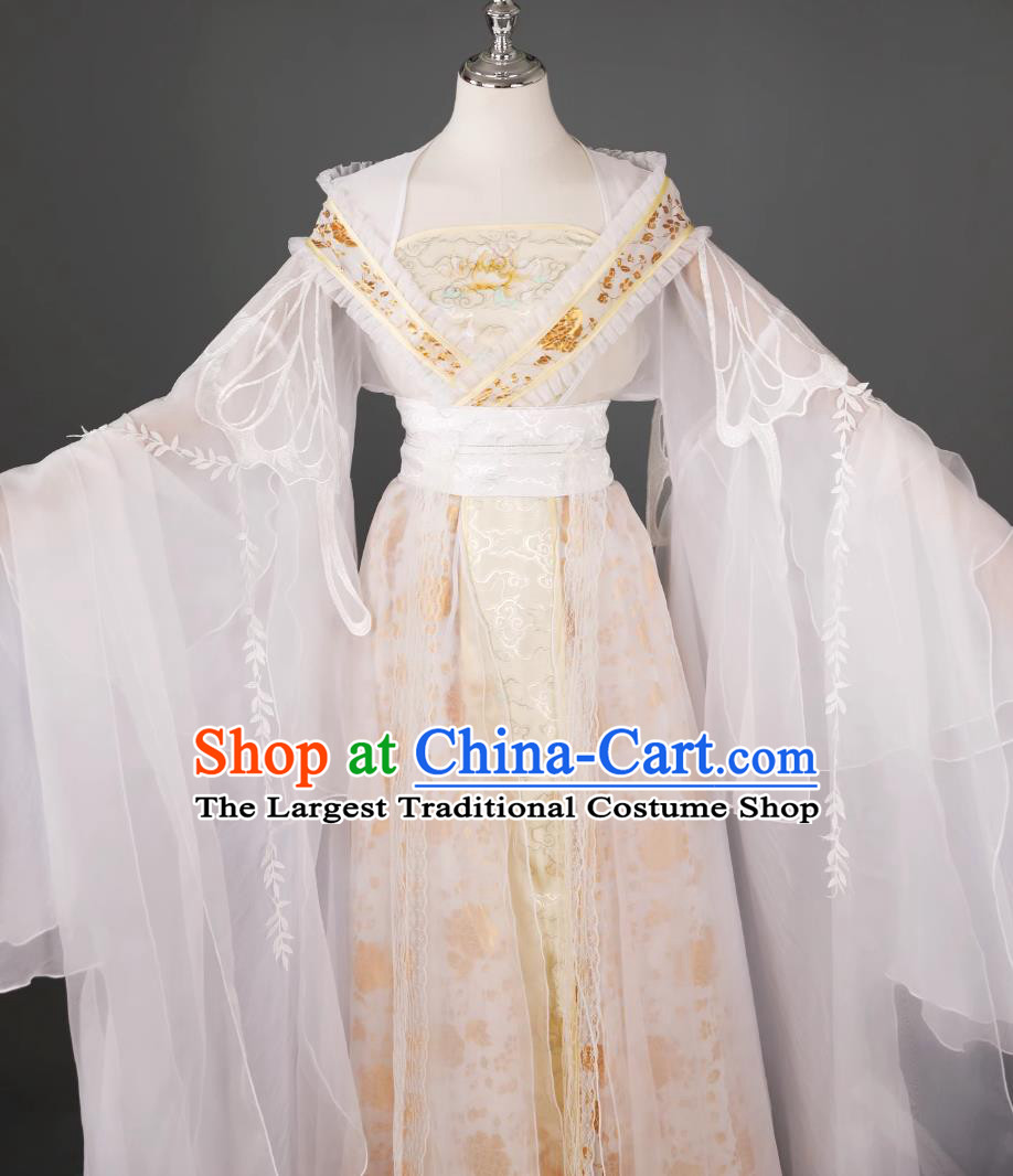 Yellow White Peony Hibiscus Classical Dance Dress Ancient Chinese Fairy Flowing Clothing Traditional Hanfu