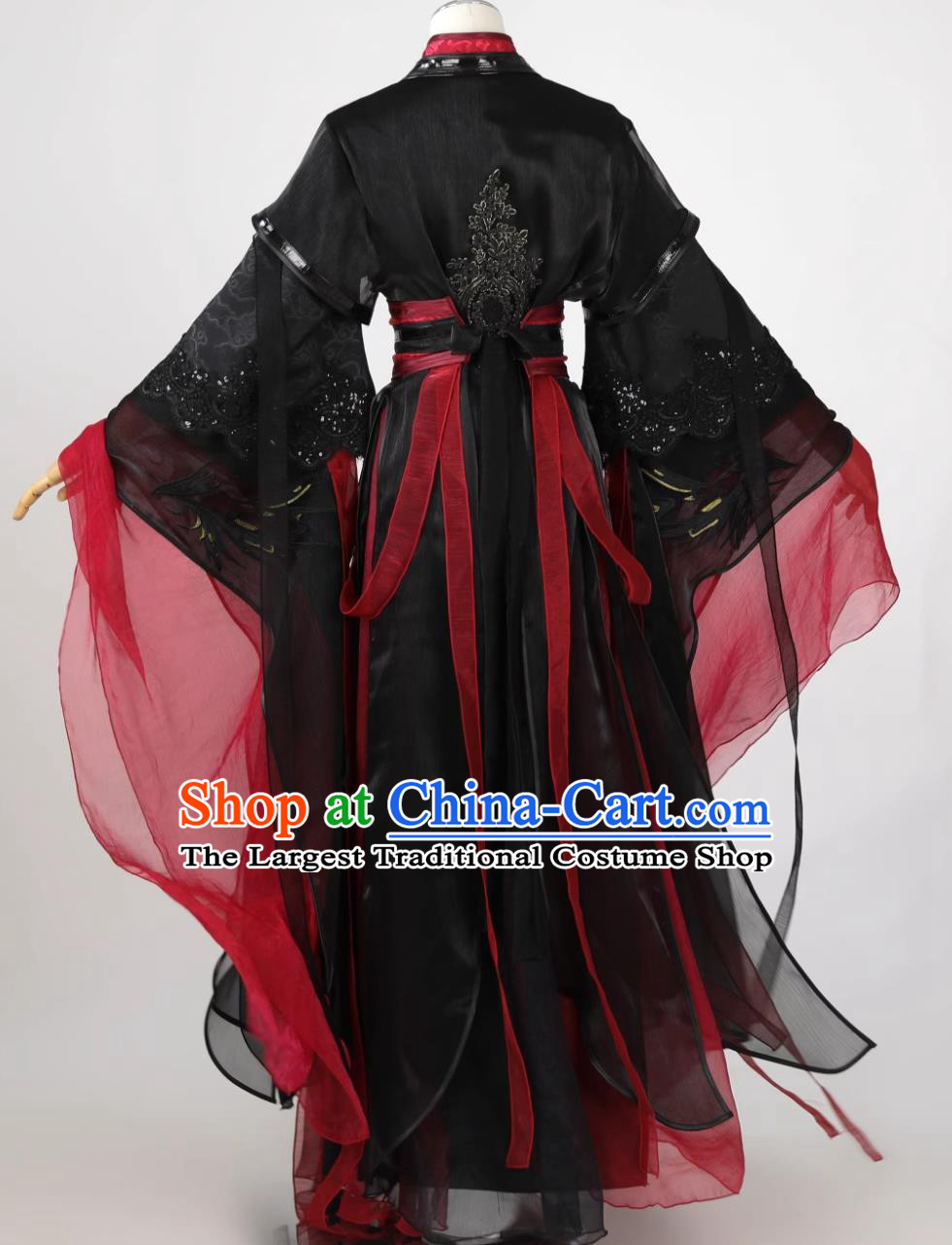 Ancient Chinese Swordsman Costume Cosplay Warrior Outfit Traditional Wuxia Black and Red Hanfu Clothing