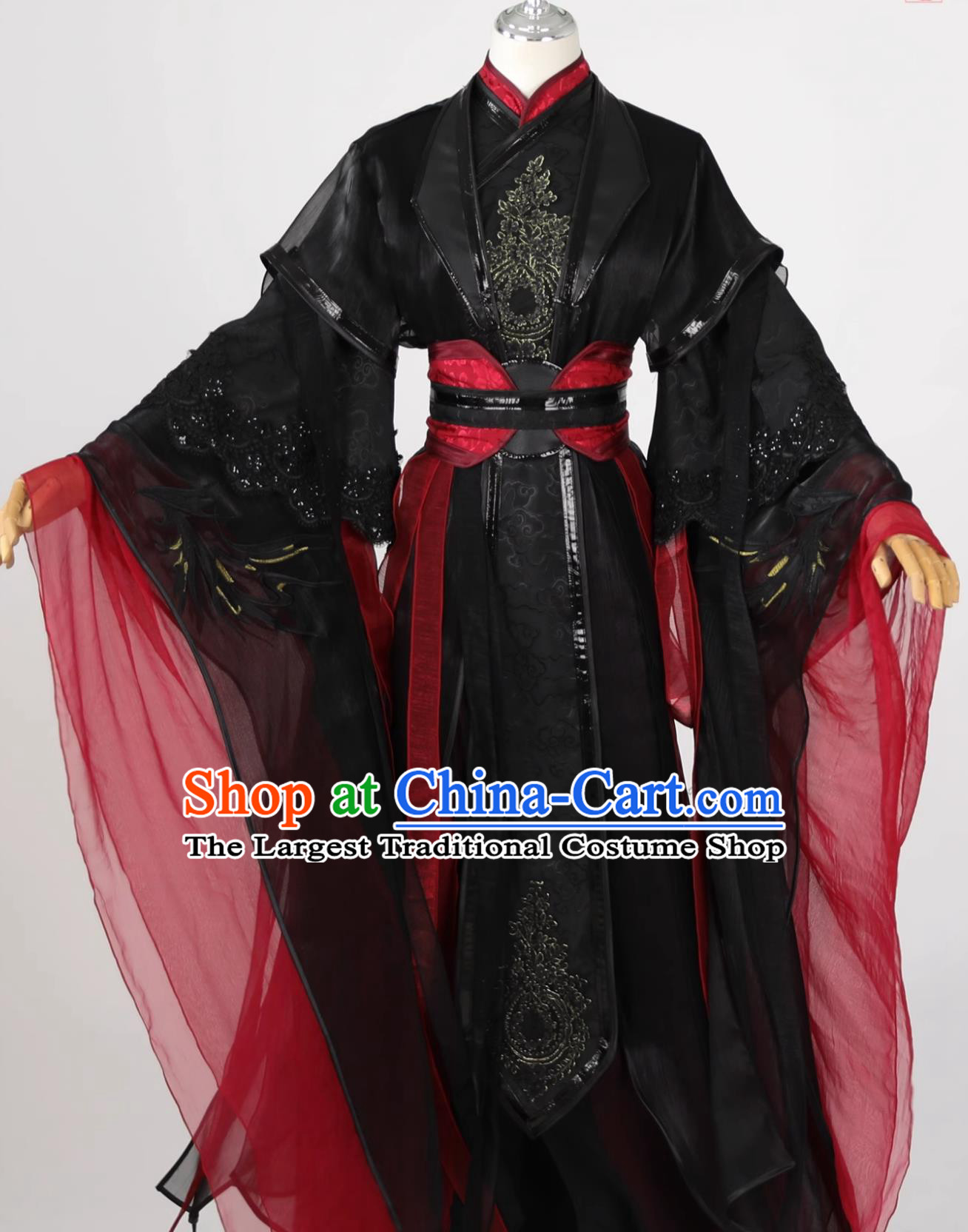 Ancient Chinese Swordsman Costume Cosplay Warrior Outfit Traditional Wuxia Black and Red Hanfu Clothing