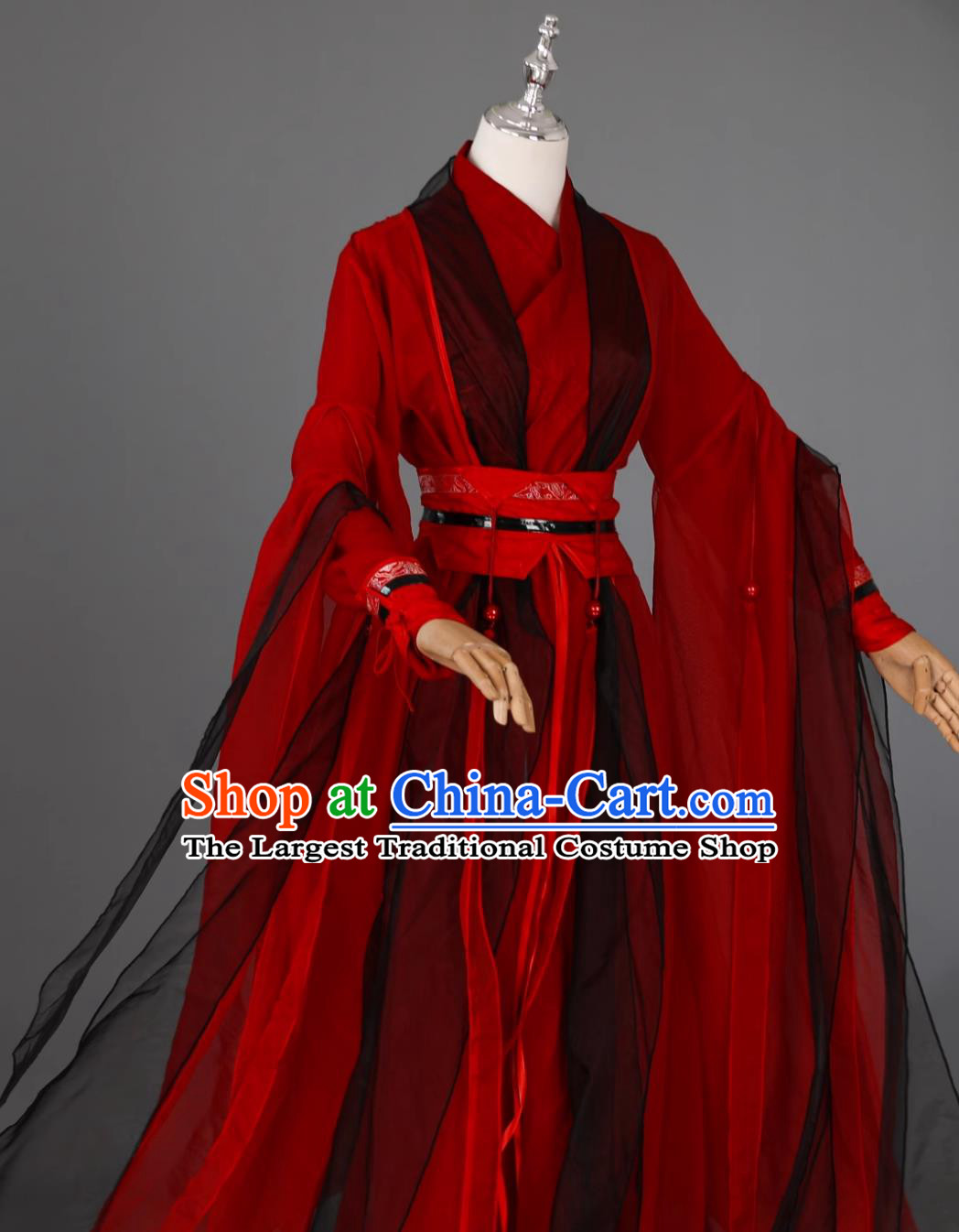 Traditional Wuxia Black and Red Hanfu Clothing Ancient Chinese Swordsman Costume Cosplay Hero Outfit