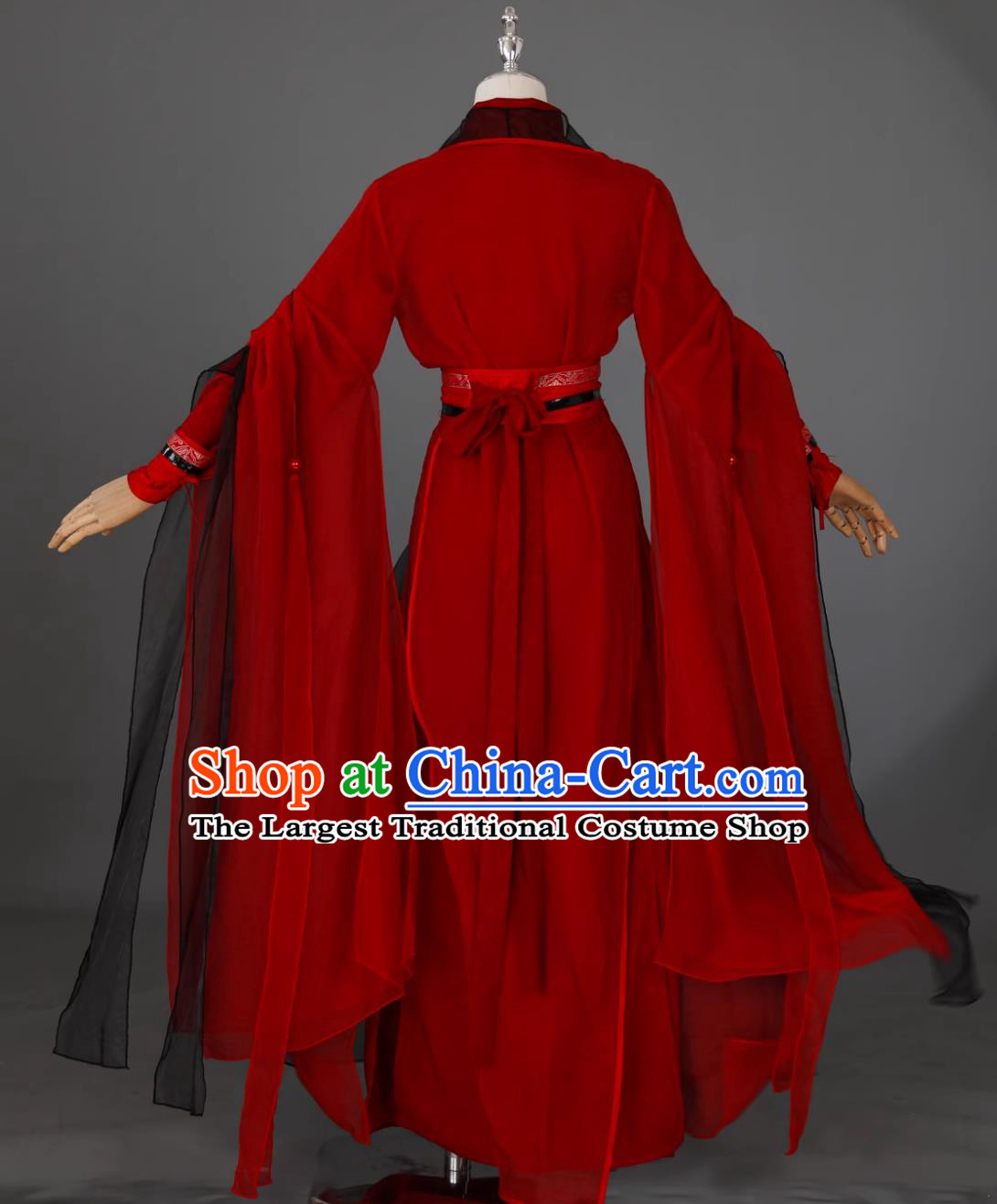 Traditional Wuxia Black and Red Hanfu Clothing Ancient Chinese Swordsman Costume Cosplay Hero Outfit