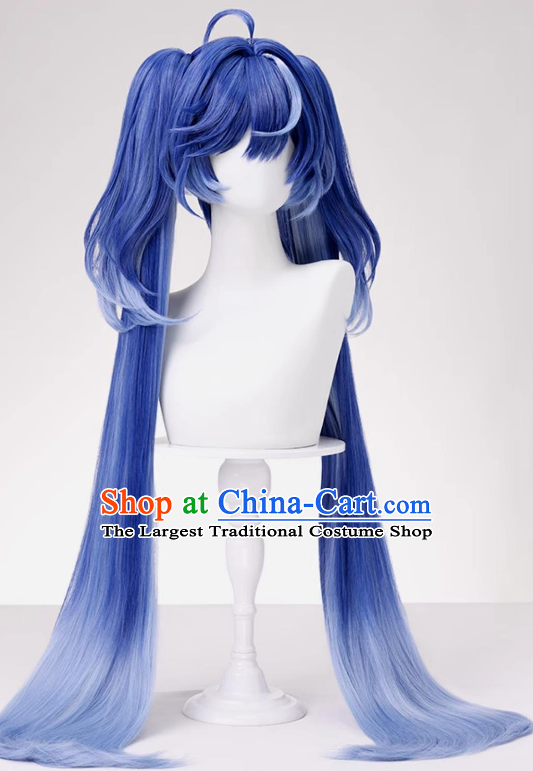 Wuthering Waves Jiyan Cosplay Wig Detached Ponytail Sideburns Hair Blue Halloween Hairpiece