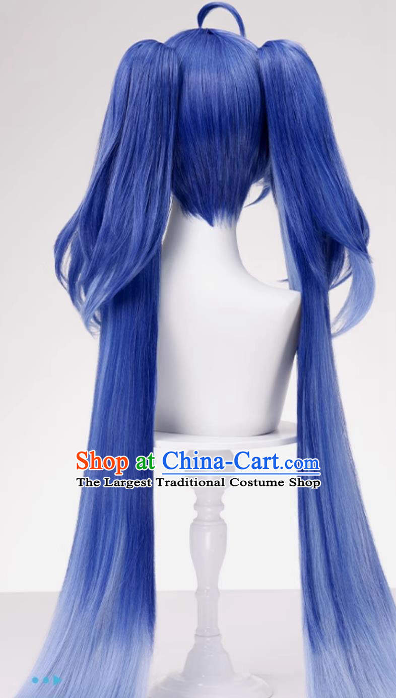 Wuthering Waves Jiyan Cosplay Wig Detached Ponytail Sideburns Hair Blue Halloween Hairpiece