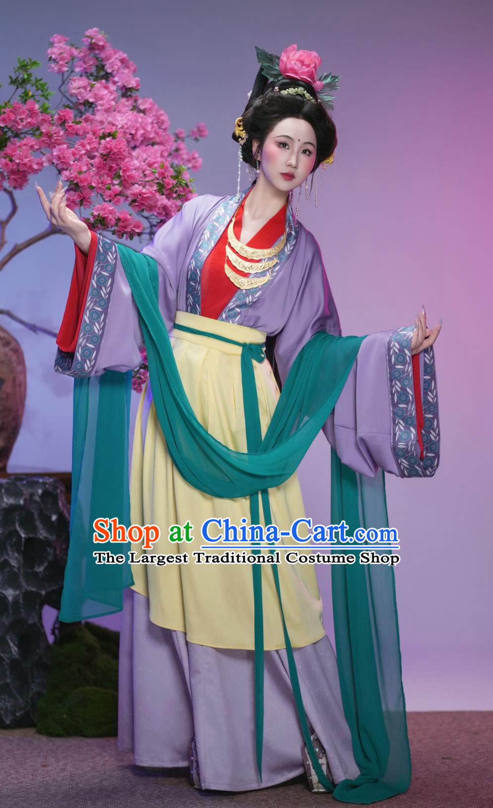 Late Song Dynasty Court Lady Hanfu Traditional Chinese Costumes Womens Purple Blouse Gored Skirt Complete Set