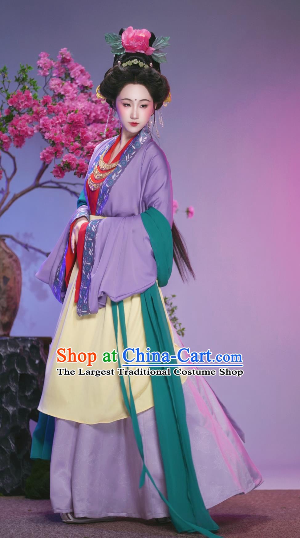 Late Song Dynasty Court Lady Hanfu Traditional Chinese Costumes Womens Purple Blouse Gored Skirt Complete Set