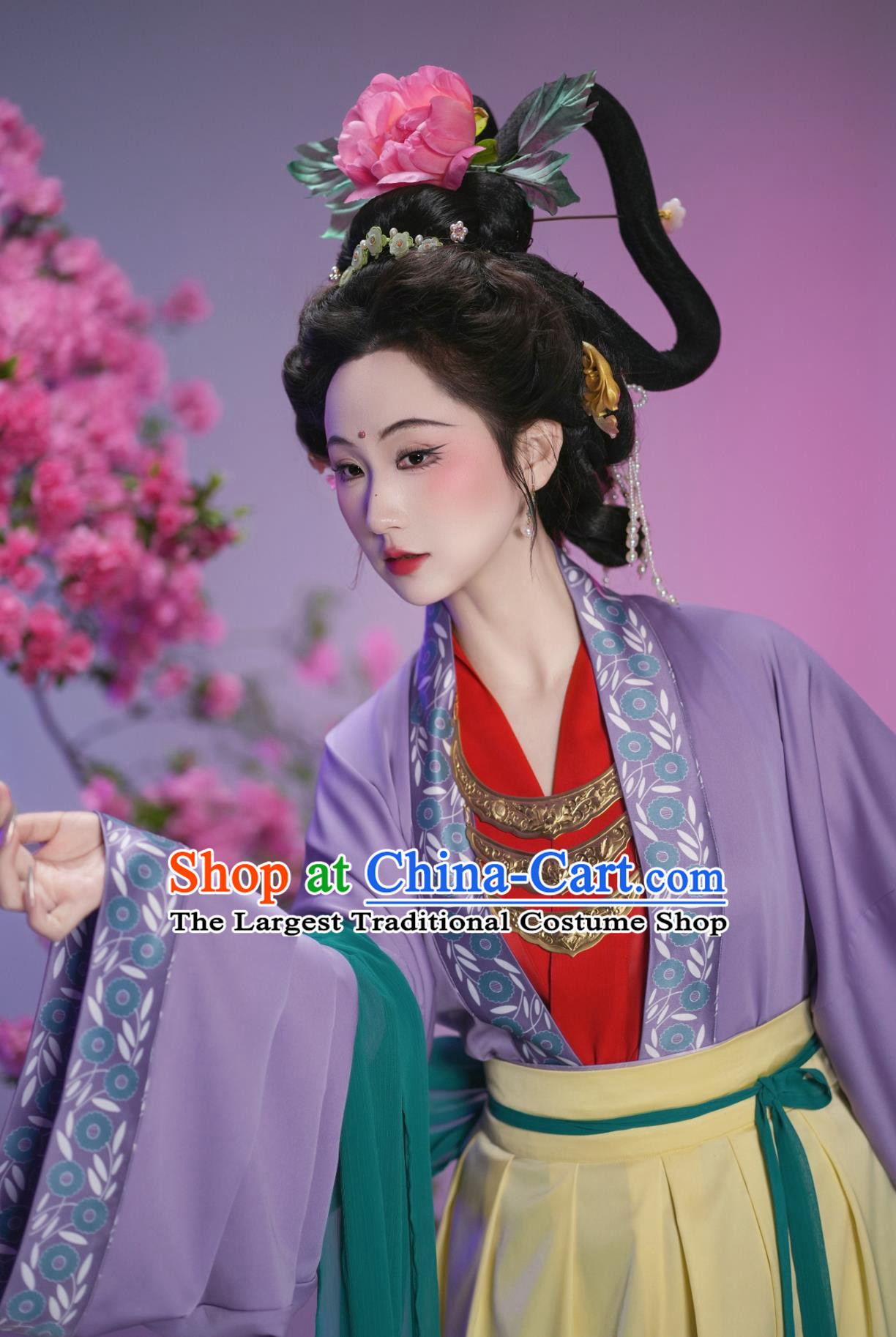 Late Song Dynasty Court Lady Hanfu Traditional Chinese Costumes Womens Purple Blouse Gored Skirt Complete Set