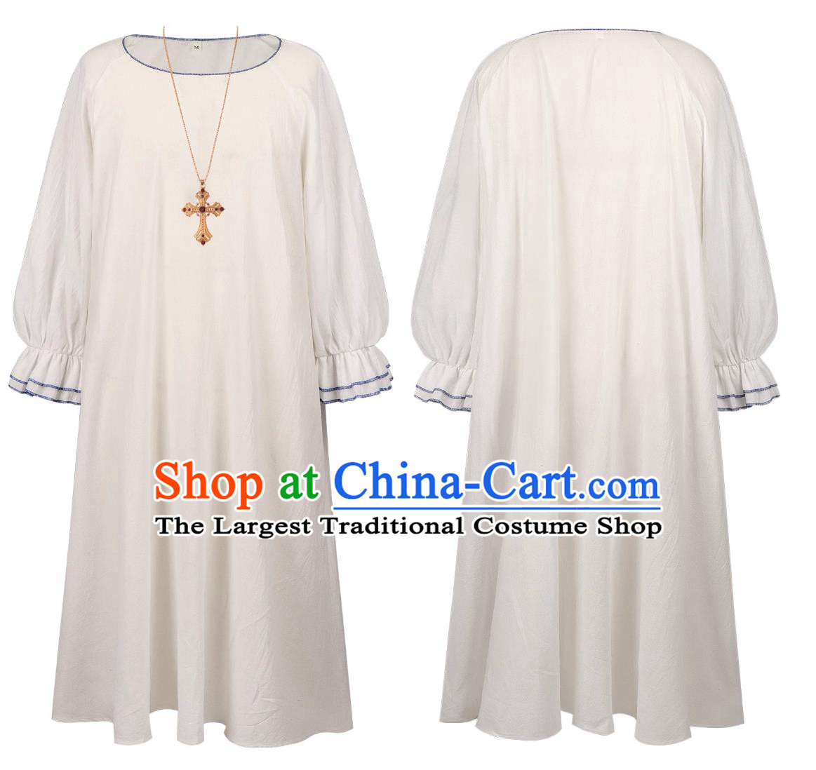 Halloween Clergy Robe Round Neck Loose Smock Stage Cosplay Missionary Vintage Performance Costume