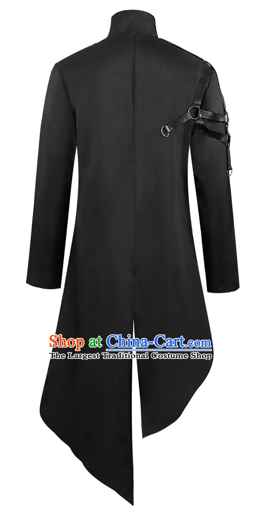 Halloween Black Punk Coat Long Asymmetric Gothic Tailcoat Performance Outfit Band Singer Prop Costume