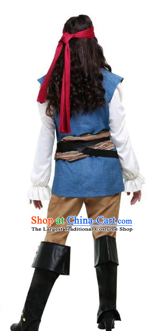 Spanish Pirate Costume Vintage Classic Blue Sailor Marauder Prop Outfit for Women