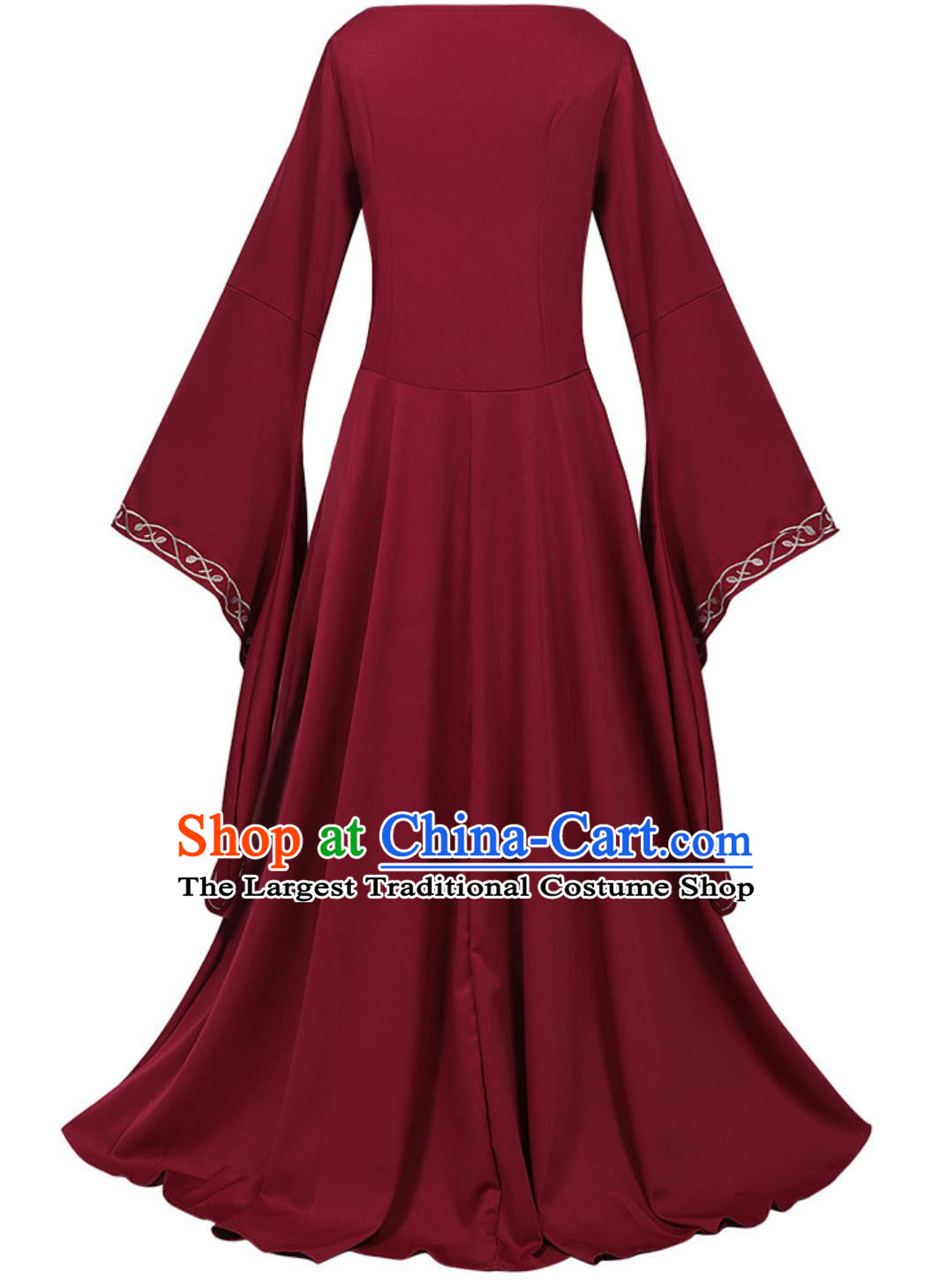Medieval Court Drama Performance Dress UK England Women Embroidered Lace Flared Sleeves European Long Gown