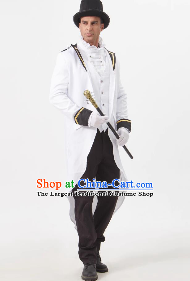 Medieval British Style White Tailcoat Gentleman Host Suit Men Stage Play Cosplay Prince Evening Wear Attire