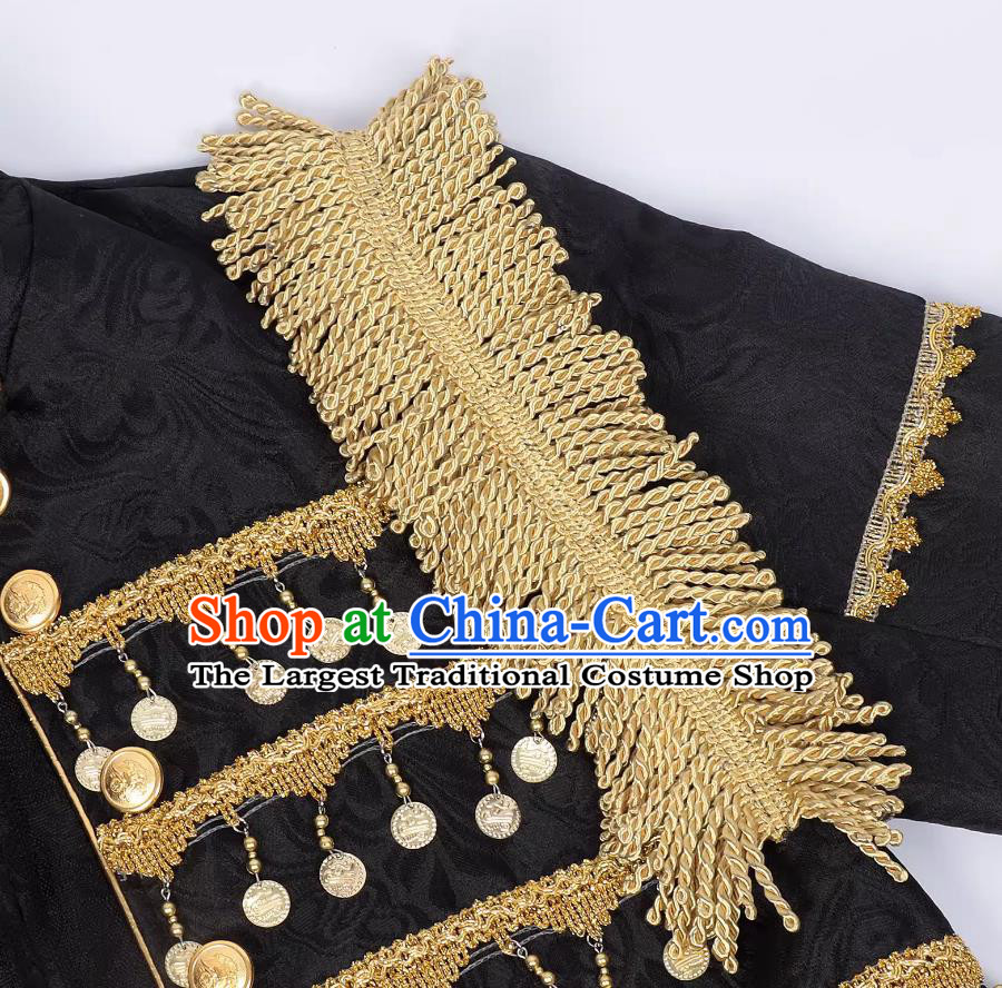 European Court Style Ornate Vintage Coat Men Stand Collar Fringe Gold Pendant Jacket England Ritual Performance Costume