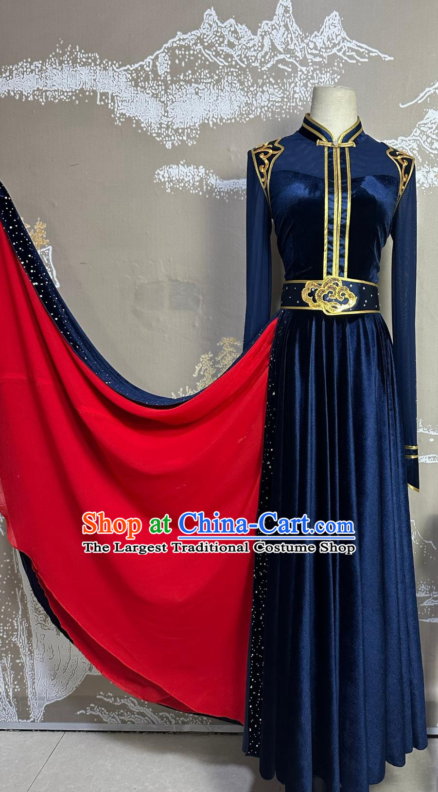 Mongolian Dance Costume Art Exam Costume Stage Performance Costume Dark Blue Dress