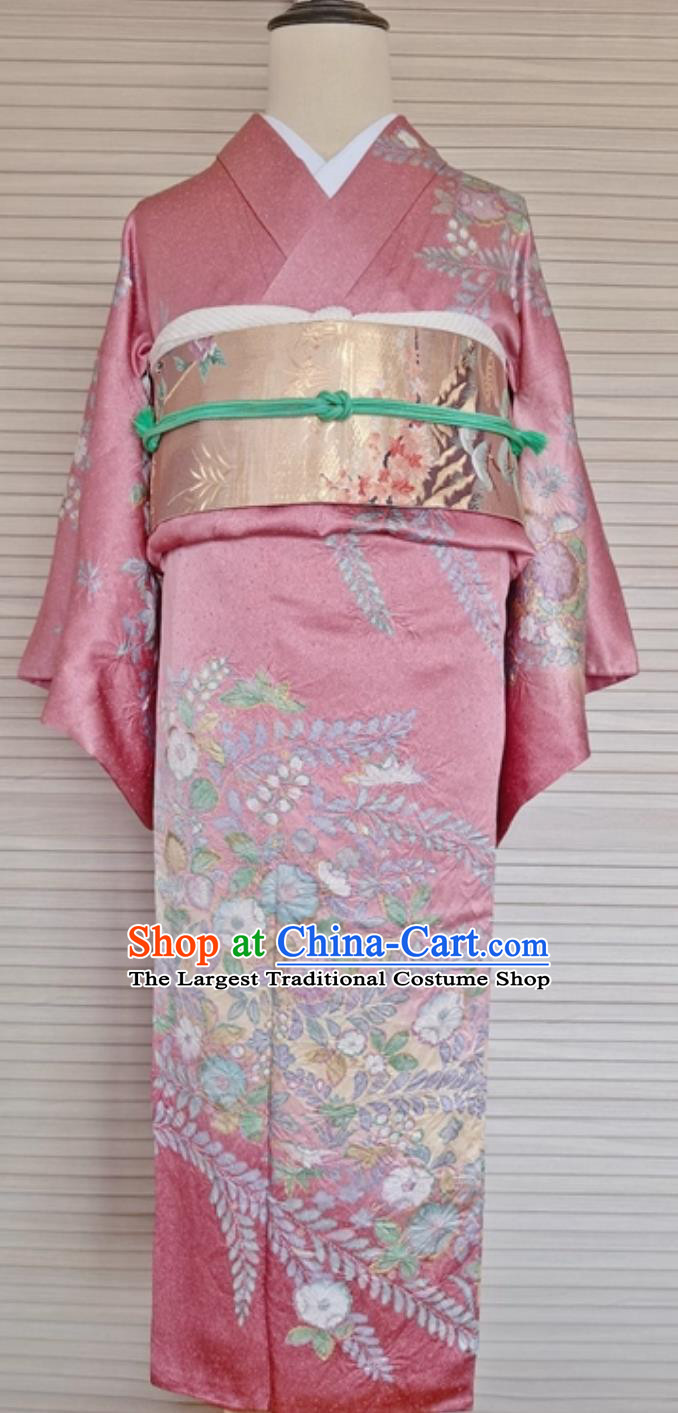 Japanese Traditional Silk Houmongi Kimono Tsukesage Tomesode Yuzen Embroidery Ombre Dress