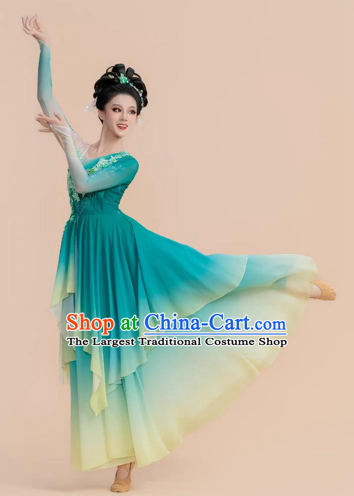 Chinese Classical Flowing Dance Costume Large Skirt Modern Stage Performance Dress Green Choir Outfit